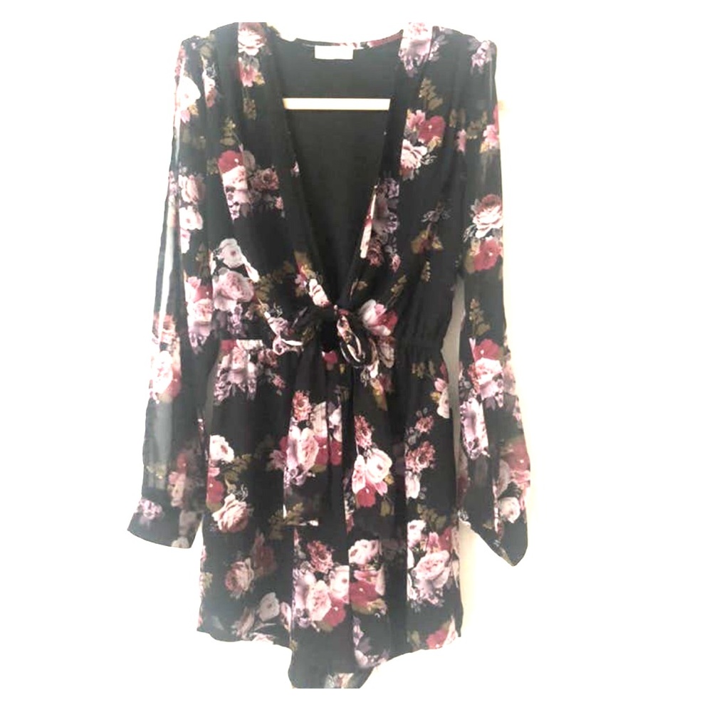Tobi long sleeve black floral romper